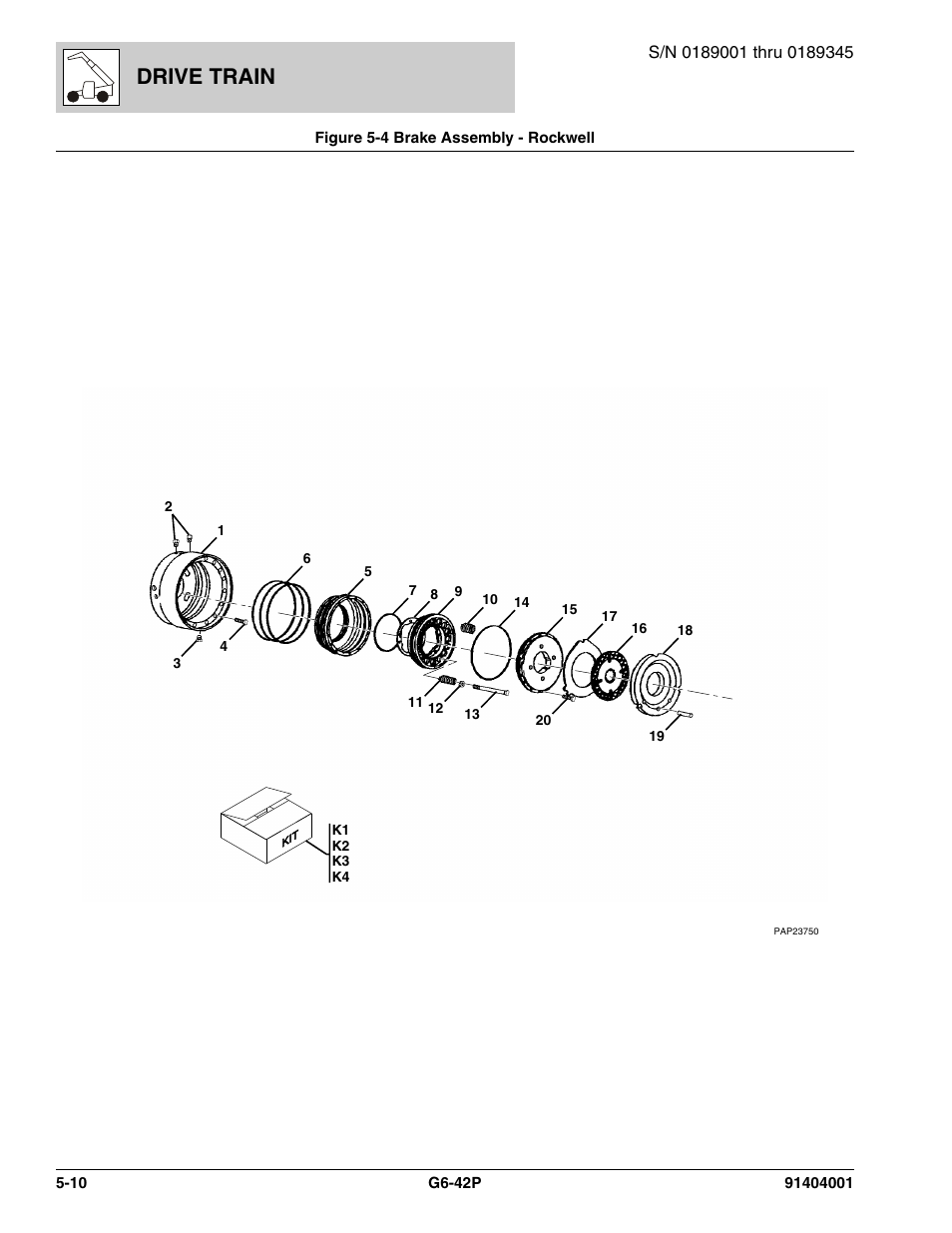 Figure 5-4 brake assembly - rockwell, Brake assembly - rockwell -10, Brake assy, (see figure 5-4 for details) | Drive train | JLG G6-42P Parts Manual User Manual | Page 182 / 556