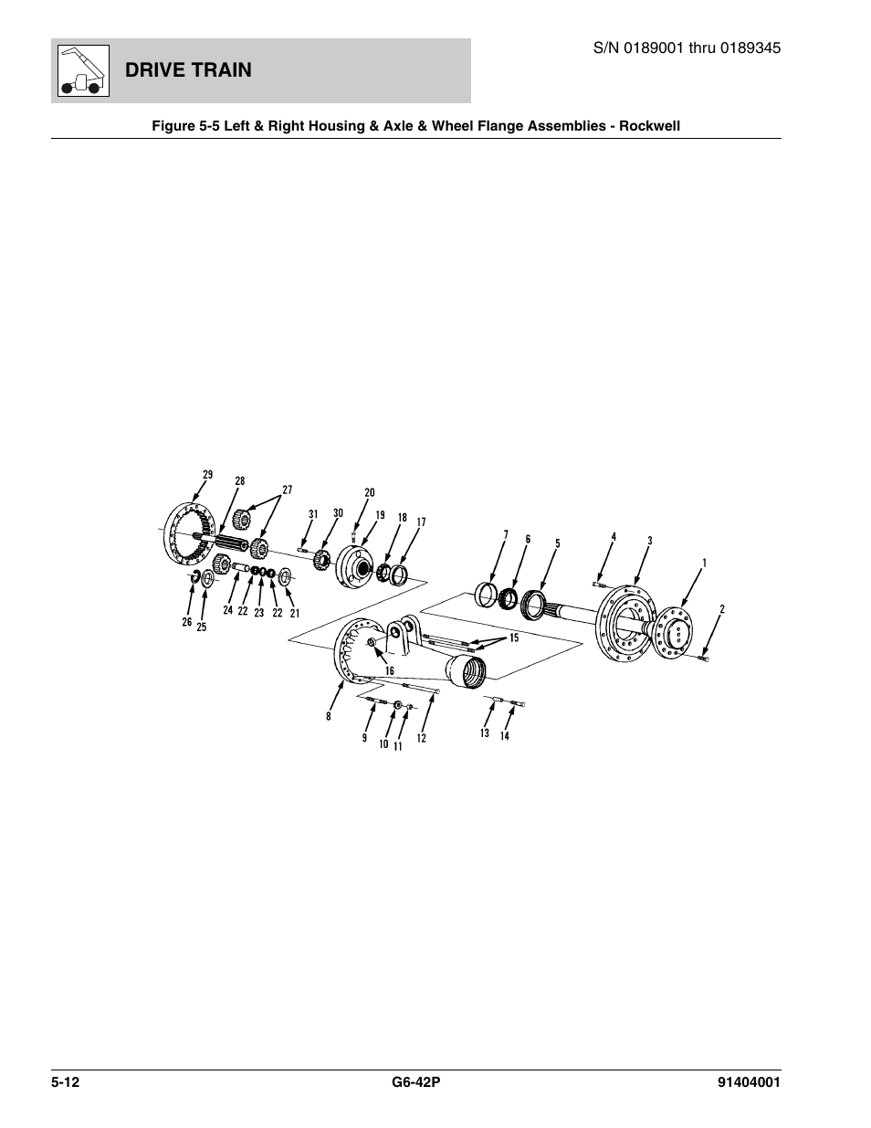 Wheel flange assy, (see figure 5-5 for details), Right housing assy, (see figure 5-5 for details), Drive train | JLG G6-42P Parts Manual User Manual | Page 184 / 556