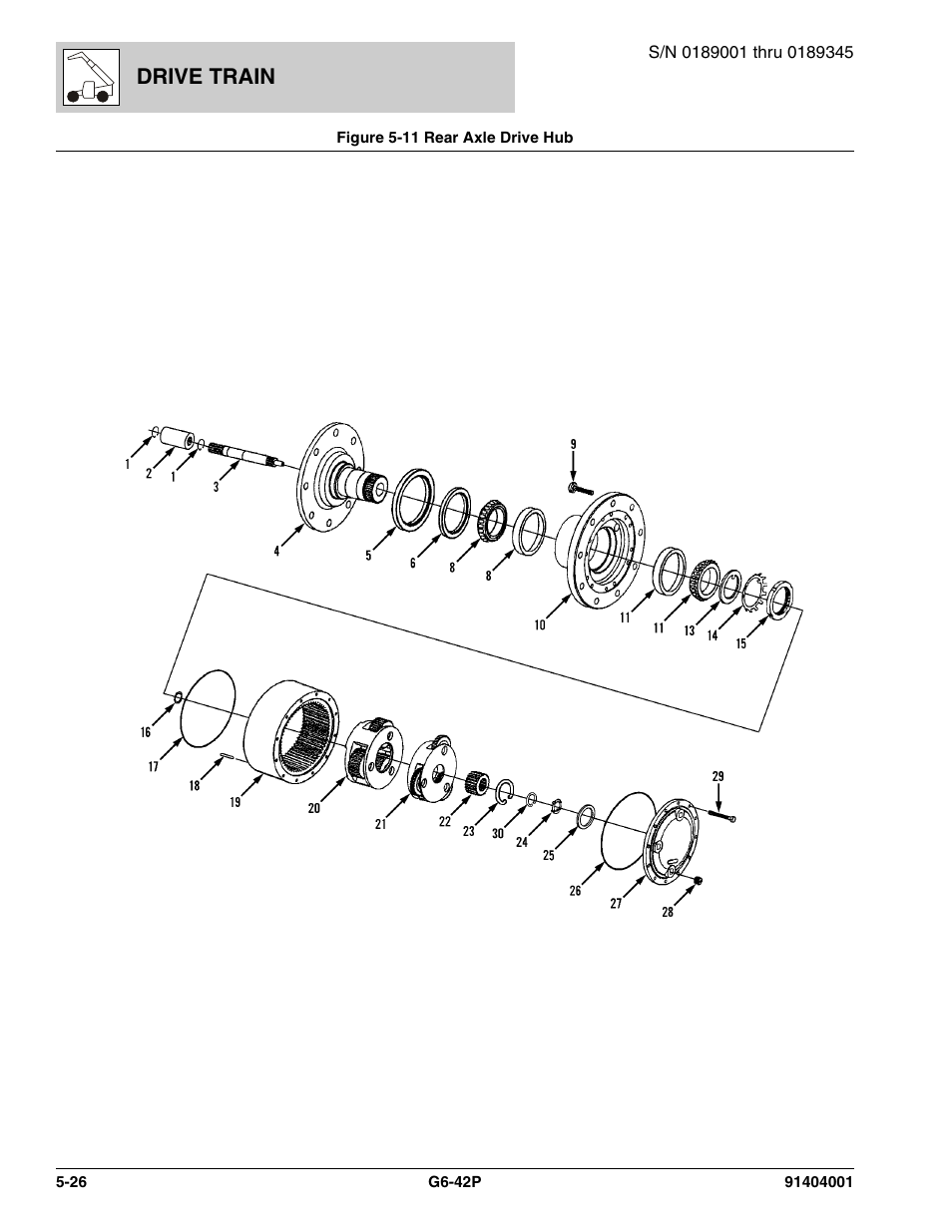 Figure 5-11 rear axle drive hub, Rear axle drive hub -26, Drive train | JLG G6-42P Parts Manual User Manual | Page 198 / 556