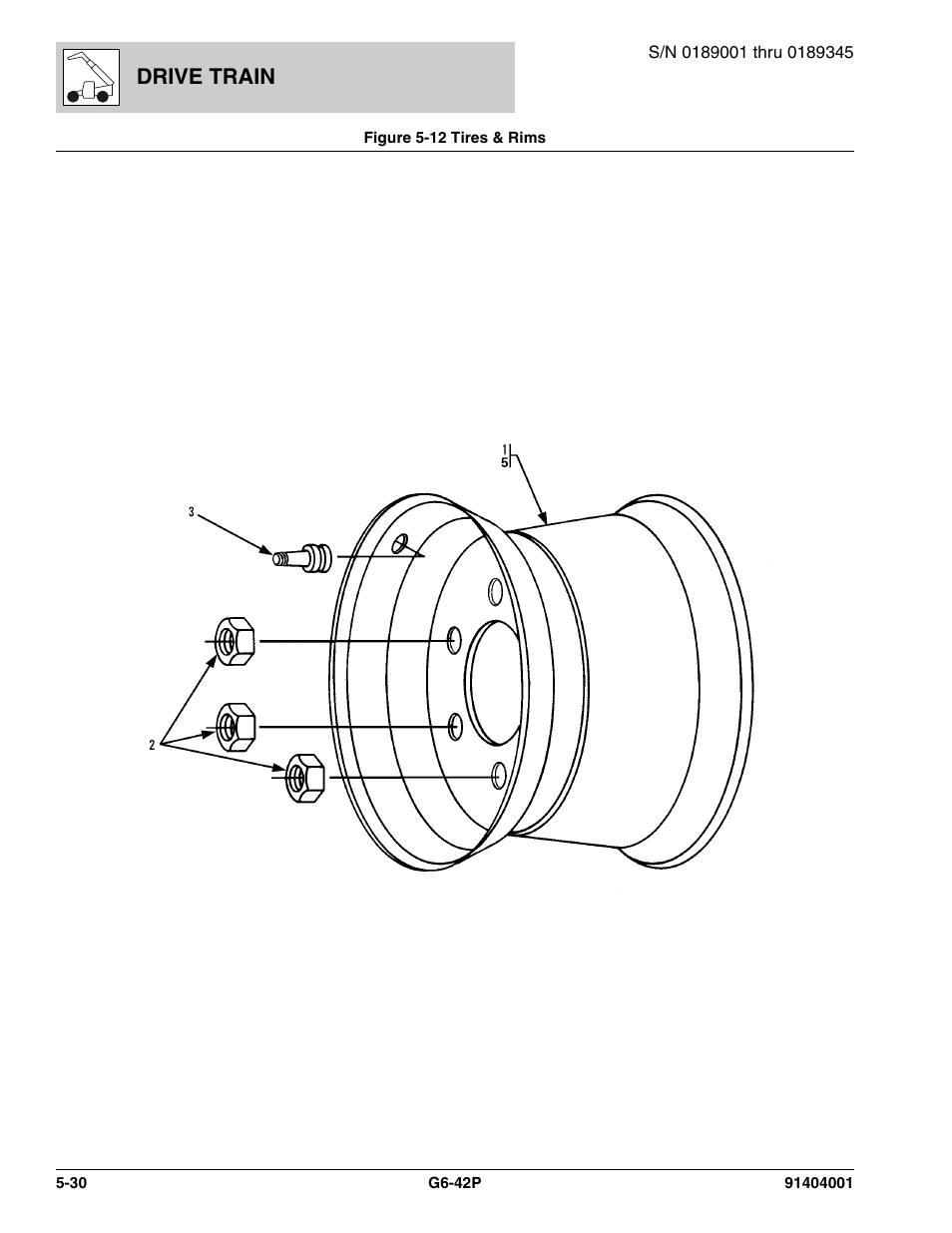 Figure 5-12 tires & rims, Tires & rims -30, Drive train | JLG G6-42P Parts Manual User Manual | Page 202 / 556