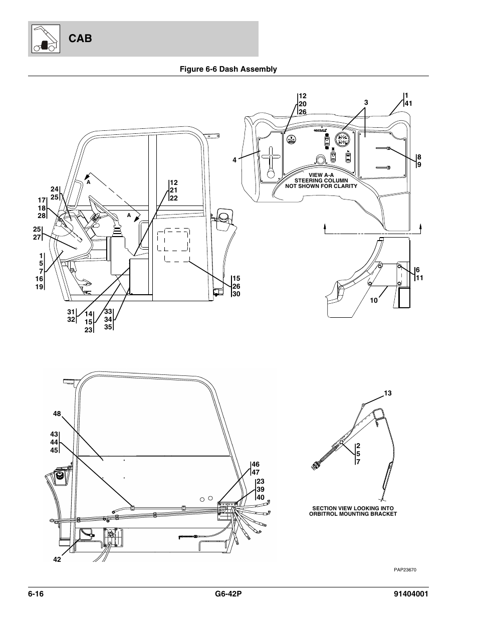 Figure 6-6 dash assembly, Dash assembly -16, Rh console, (see figure 6-6 for details) | JLG G6-42P Parts Manual User Manual | Page 224 / 556