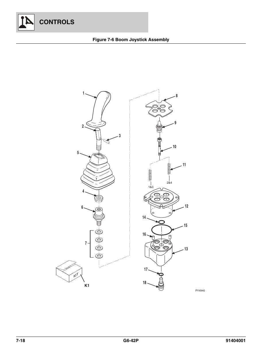 Figure 7-6 boom joystick assembly, Boom joystick assembly -18, Controls | JLG G6-42P Parts Manual User Manual | Page 248 / 556