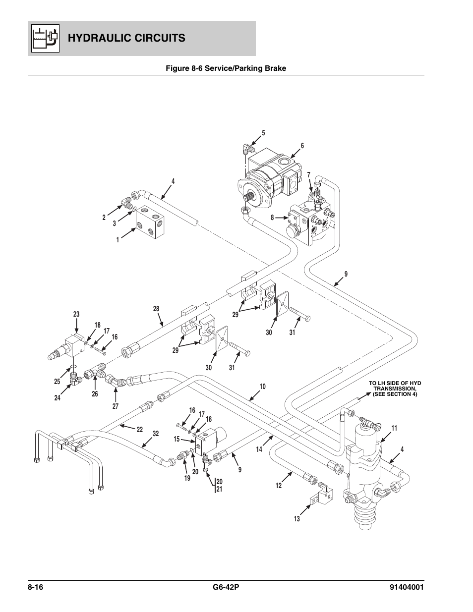 Figure 8-6 service/parking brake, Service/parking brake -16, Assy, (see figure 8-6 for details) | Hydraulic circuits | JLG G6-42P Parts Manual User Manual | Page 270 / 556