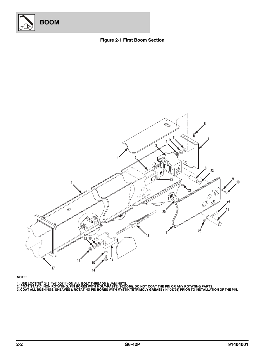 Figure 2-1 first boom section, First boom section -2, Boom | JLG G6-42P Parts Manual User Manual | Page 28 / 556