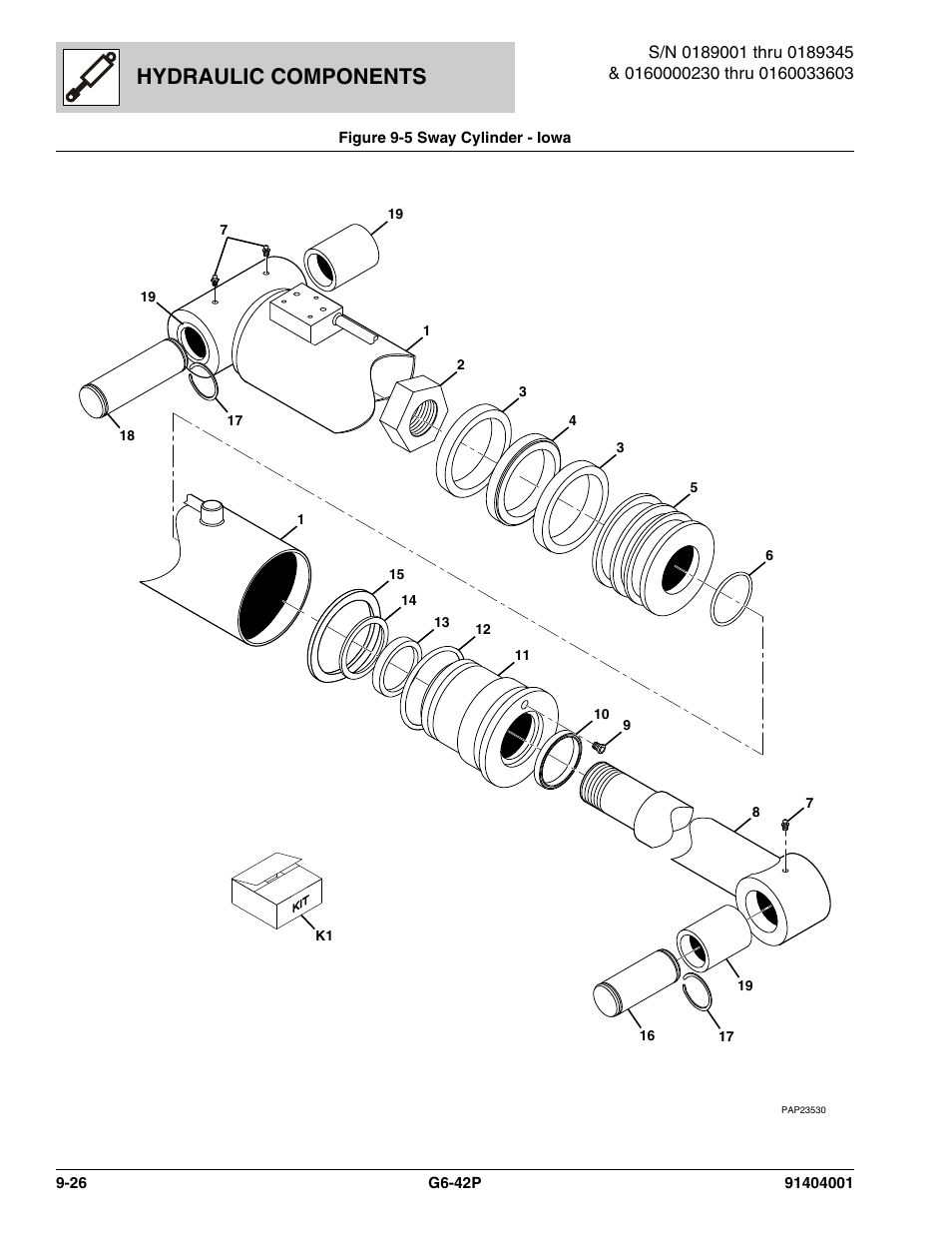 Figure 9-5 sway cylinder - iowa, Sway cylinder - iowa -26, Er, (see figure 9-5 for details) | Hydraulic components | JLG G6-42P Parts Manual User Manual | Page 310 / 556