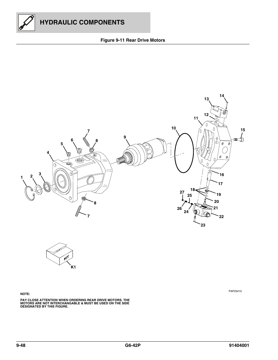 Figure 9-11 rear drive motors, Rear drive motors -48, R, (see figure 9-11 for details) | Hydraulic components | JLG G6-42P Parts Manual User Manual | Page 332 / 556