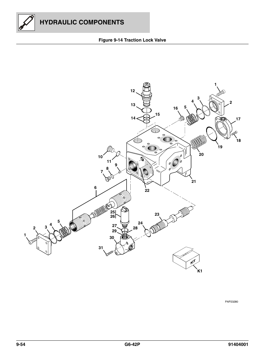 Figure 9-14 traction lock valve, Traction lock valve -54, Ve, (see figure 9-14 for details) | Hydraulic components | JLG G6-42P Parts Manual User Manual | Page 338 / 556