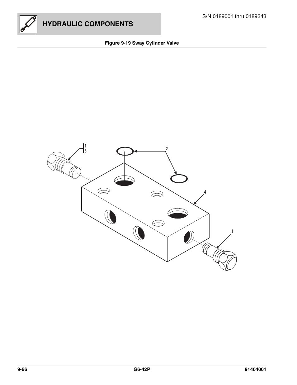 Figure 9-19 sway cylinder valve, Sway cylinder valve -66, Ve, (see figure 9-19 for details) | Hydraulic components | JLG G6-42P Parts Manual User Manual | Page 350 / 556