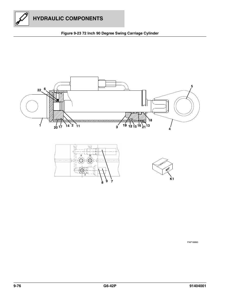 72 inch 90 degree swing carriage cylinder -76, Hydraulic components | JLG G6-42P Parts Manual User Manual | Page 360 / 556