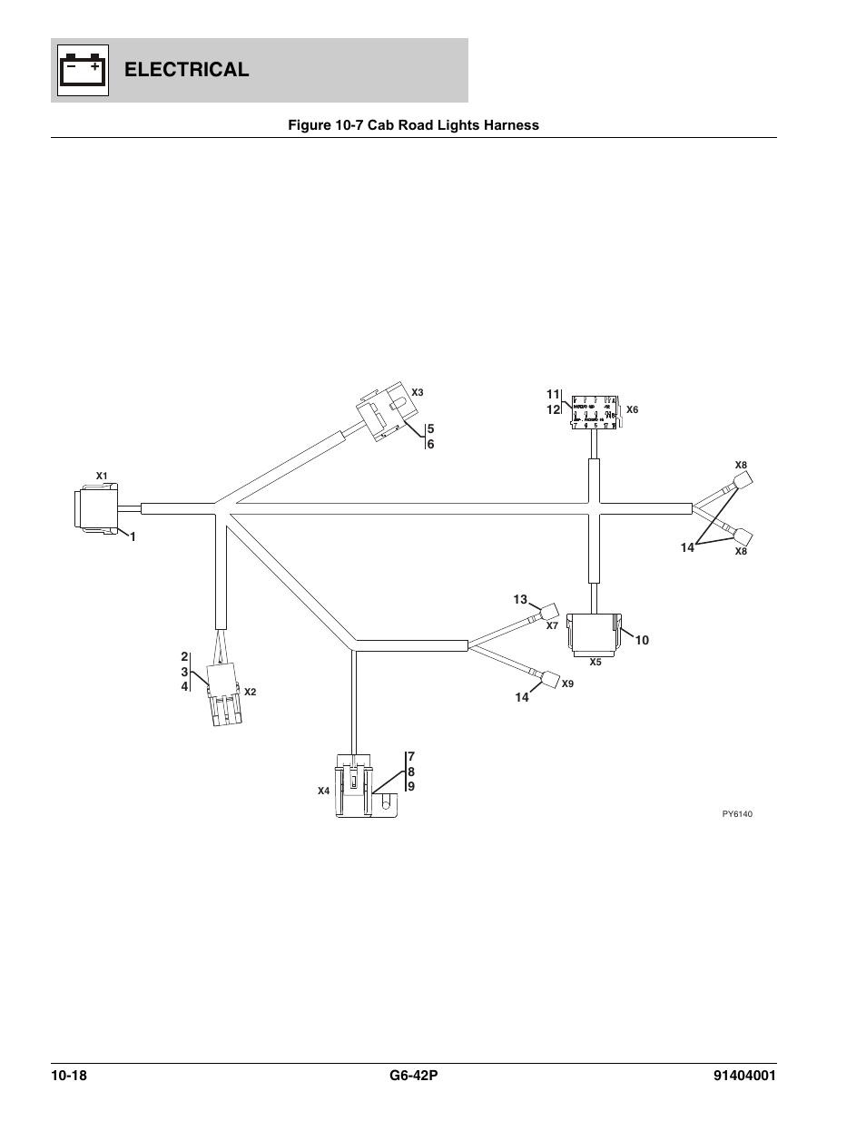 Figure 10-7 cab road lights harness, Cab road lights harness -18, Electrical | JLG G6-42P Parts Manual User Manual | Page 380 / 556