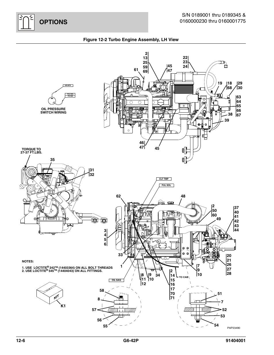 Figure 12-2 turbo engine assembly, lh view, Turbo engine assembly, lh view -6, See figure 12-2 | Options | JLG G6-42P Parts Manual User Manual | Page 402 / 556