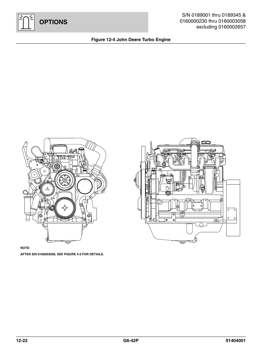 Figure 12-4 john deere turbo engine, John deere turbo engine -22, Deere engine, turbo, (see figure 12-4 for details) | Options | JLG G6-42P Parts Manual User Manual | Page 418 / 556