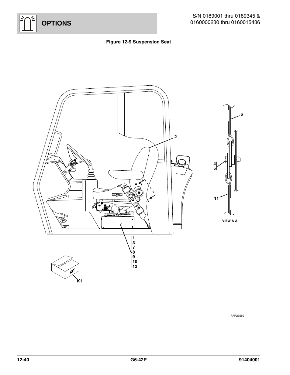 Figure 12-9 suspension seat, Suspension seat -40, Options | JLG G6-42P Parts Manual User Manual | Page 436 / 556