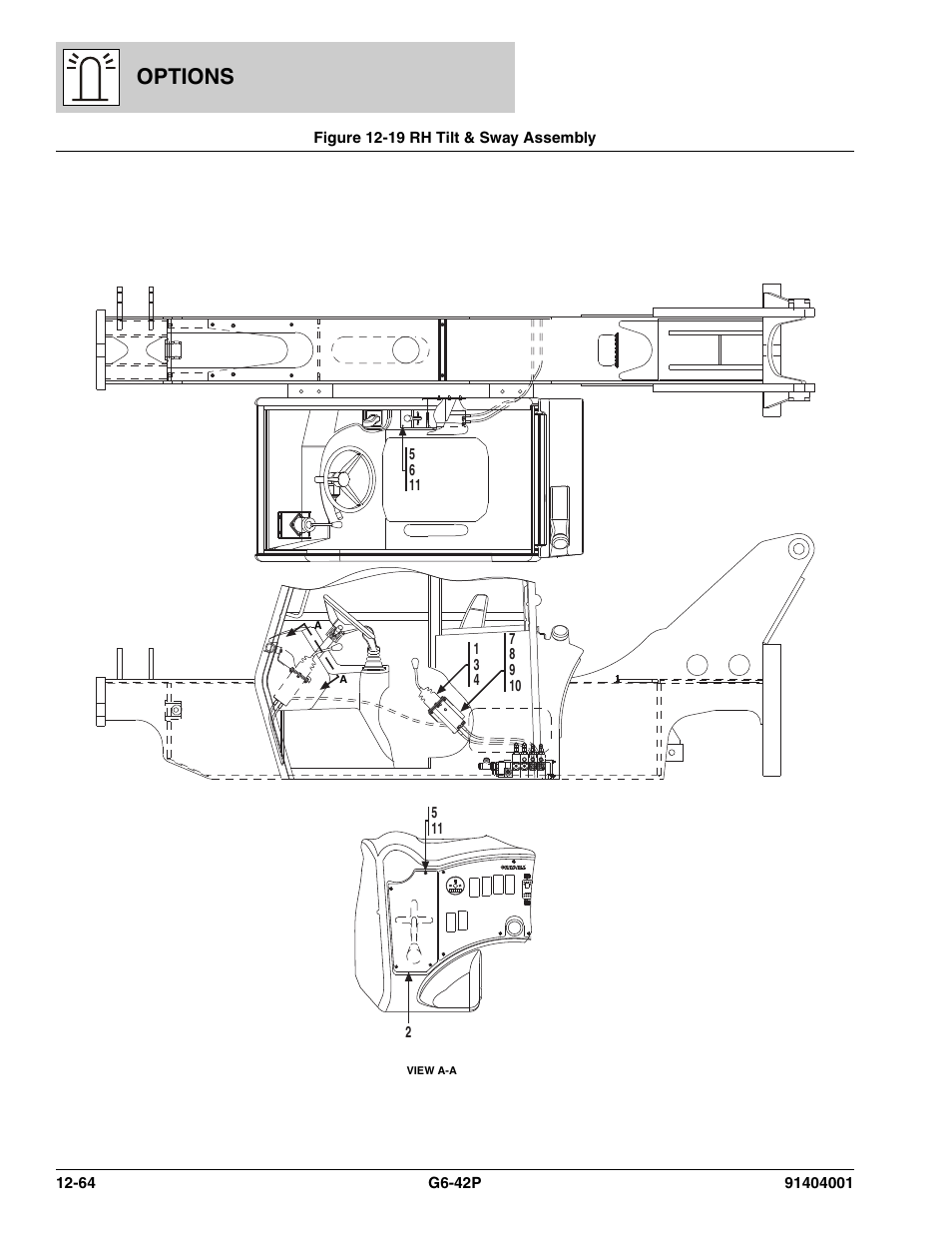 Figure 12-19 rh tilt & sway assembly, Rh tilt & sway assembly -64, Options | JLG G6-42P Parts Manual User Manual | Page 460 / 556