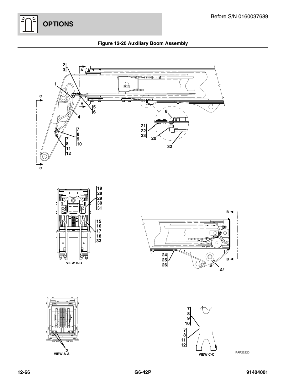 Figure 12-20 auxiliary boom assembly, Auxiliary boom assembly -66, Options | JLG G6-42P Parts Manual User Manual | Page 462 / 556