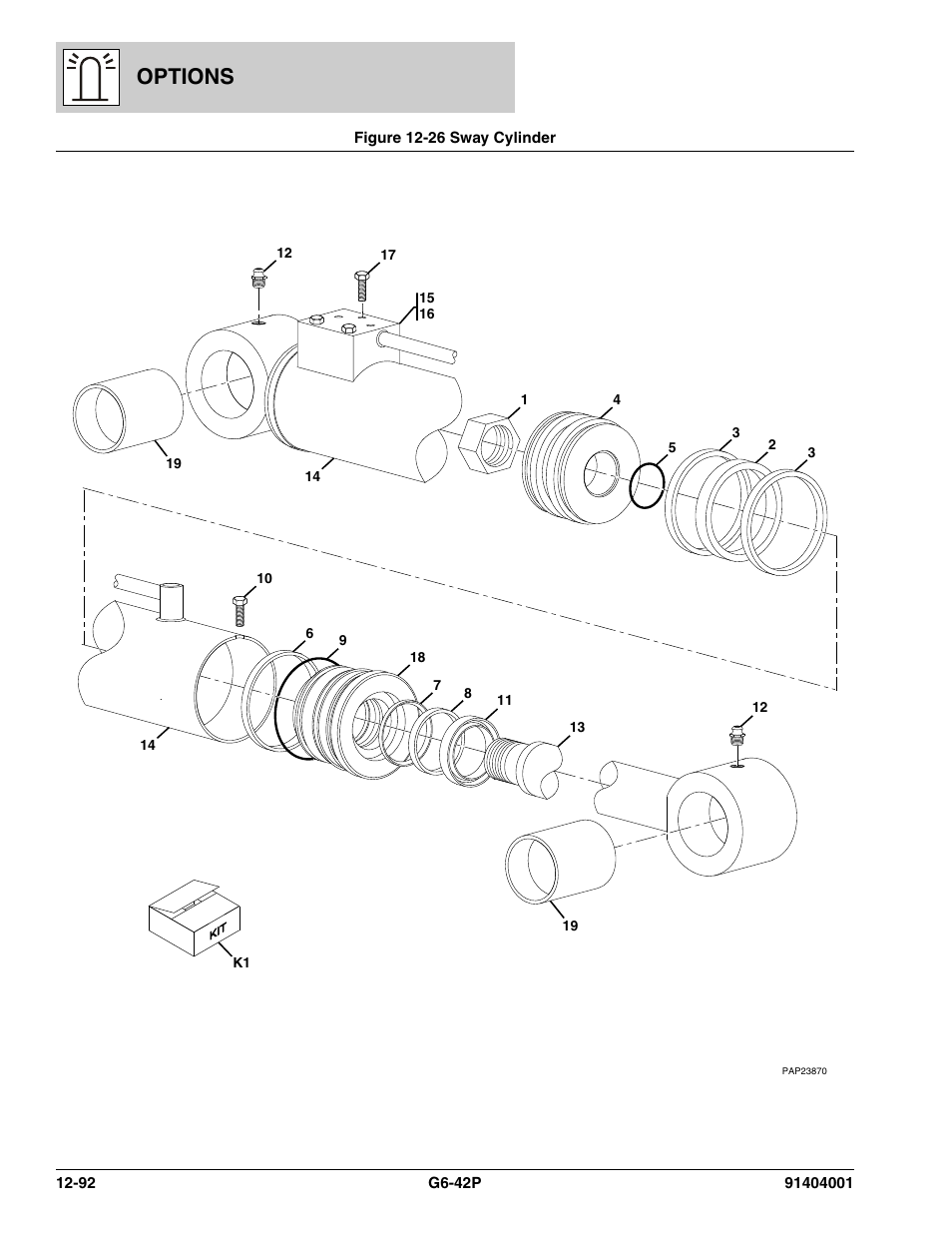 Figure 12-26 sway cylinder, Sway cylinder -92, Options | JLG G6-42P Parts Manual User Manual | Page 488 / 556