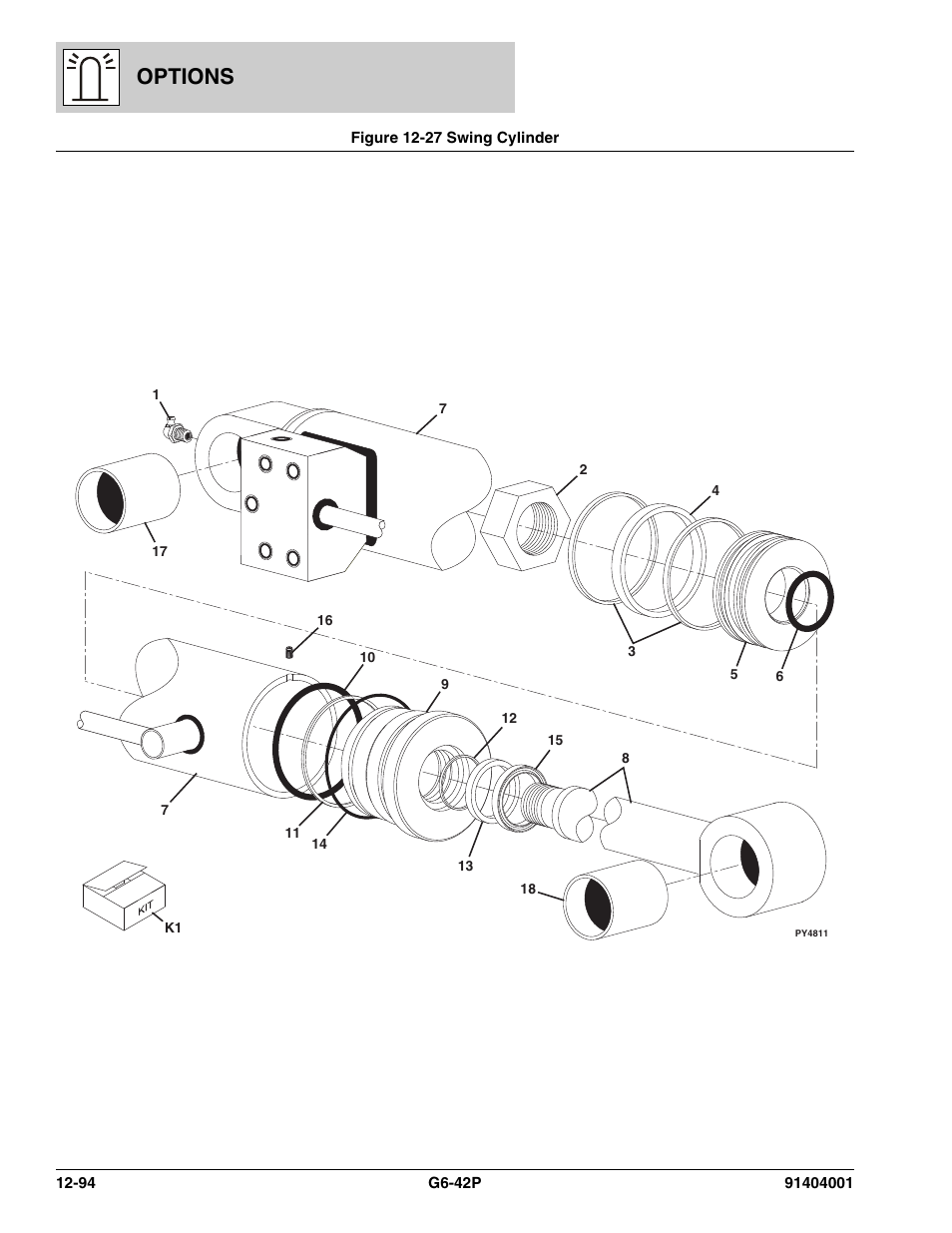 Figure 12-27 swing cylinder, Swing cylinder -94, Options | JLG G6-42P Parts Manual User Manual | Page 490 / 556