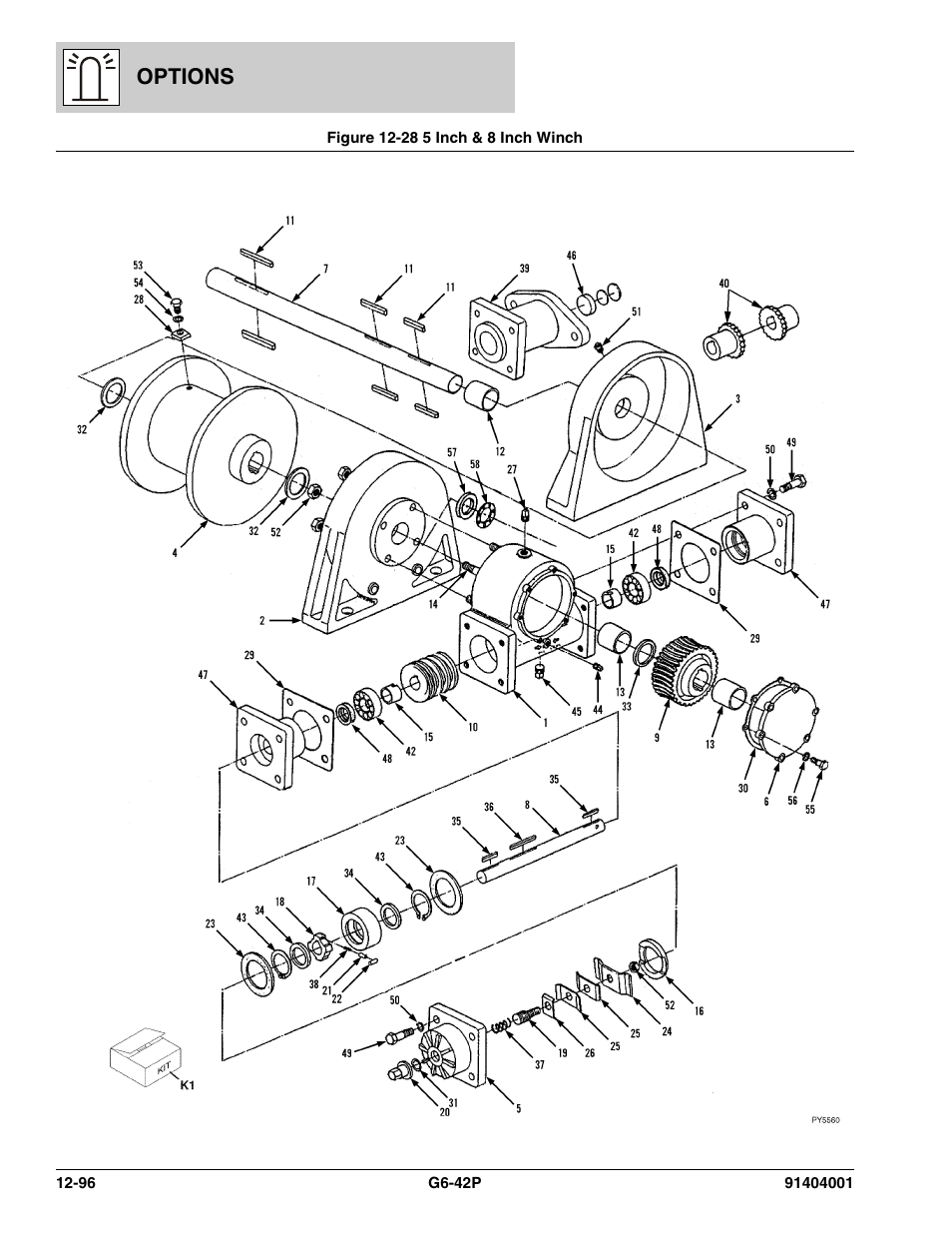 Figure 12-28 5 inch & 8 inch winch, 5 inch & 8 inch winch -96, Res 12-28 | Options | JLG G6-42P Parts Manual User Manual | Page 492 / 556