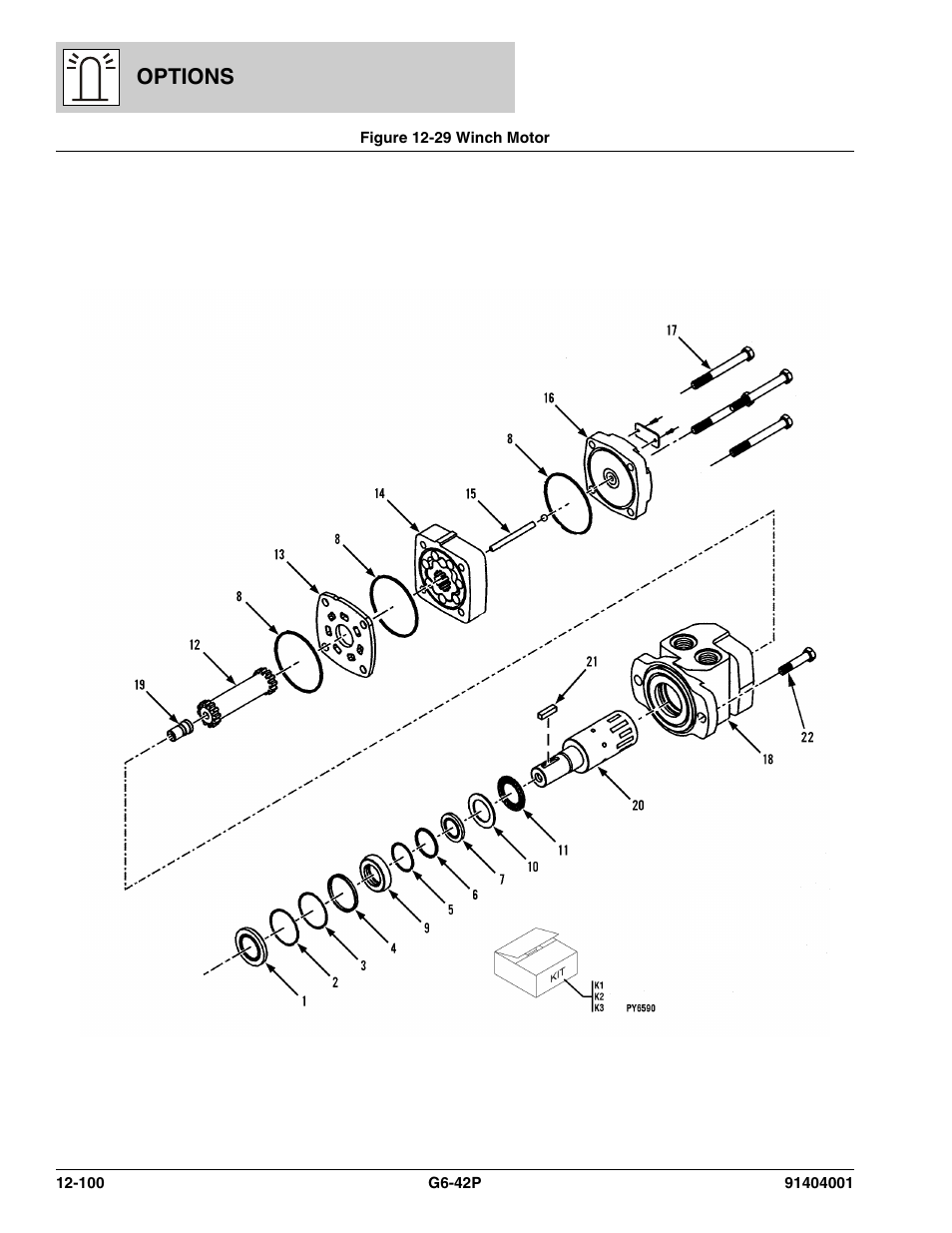 Figure 12-29 winch motor, Winch motor -100, 29 f | Options | JLG G6-42P Parts Manual User Manual | Page 496 / 556