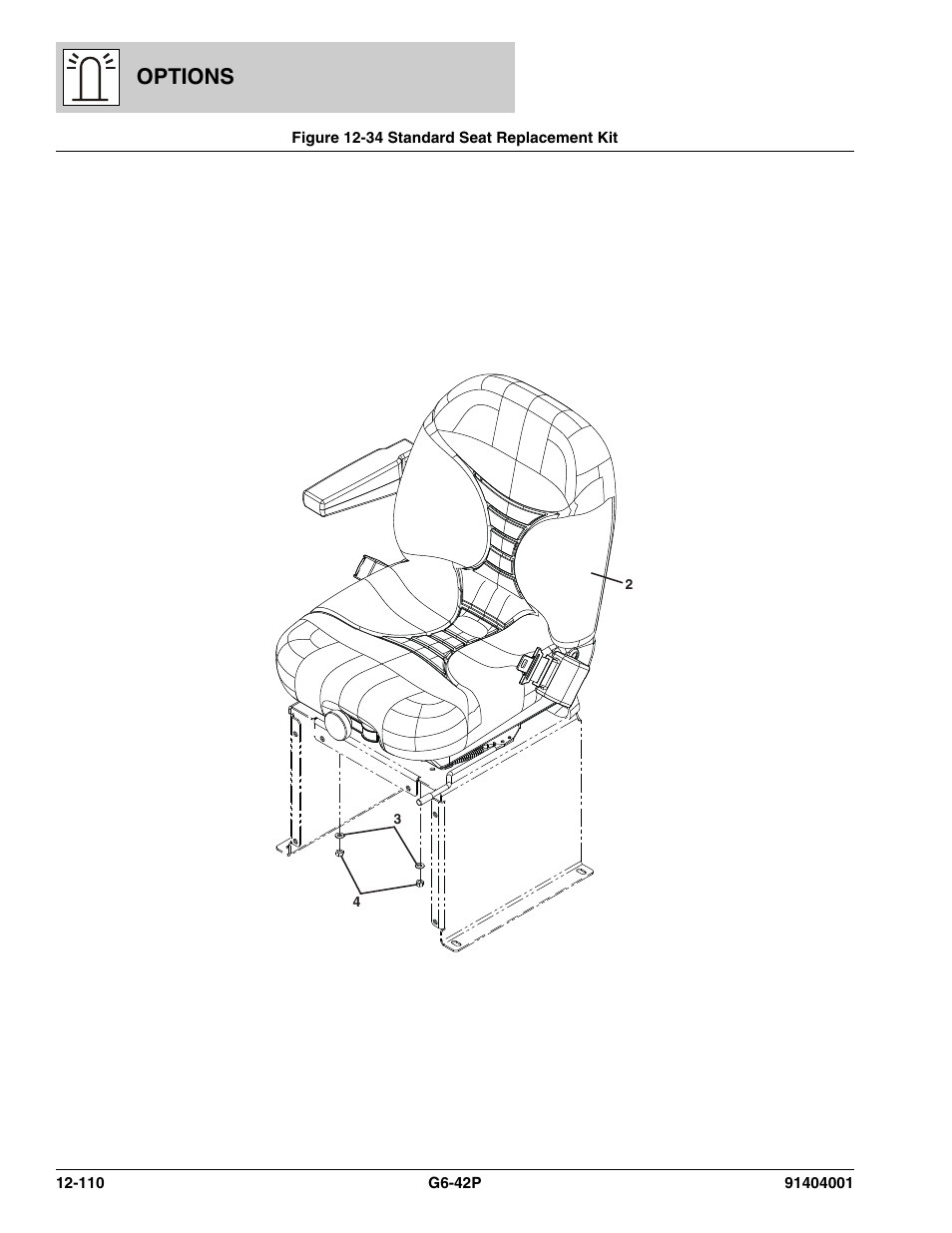 Figure 12-34 standard seat replacement kit, Standard seat replacement kit -110, Options | JLG G6-42P Parts Manual User Manual | Page 506 / 556