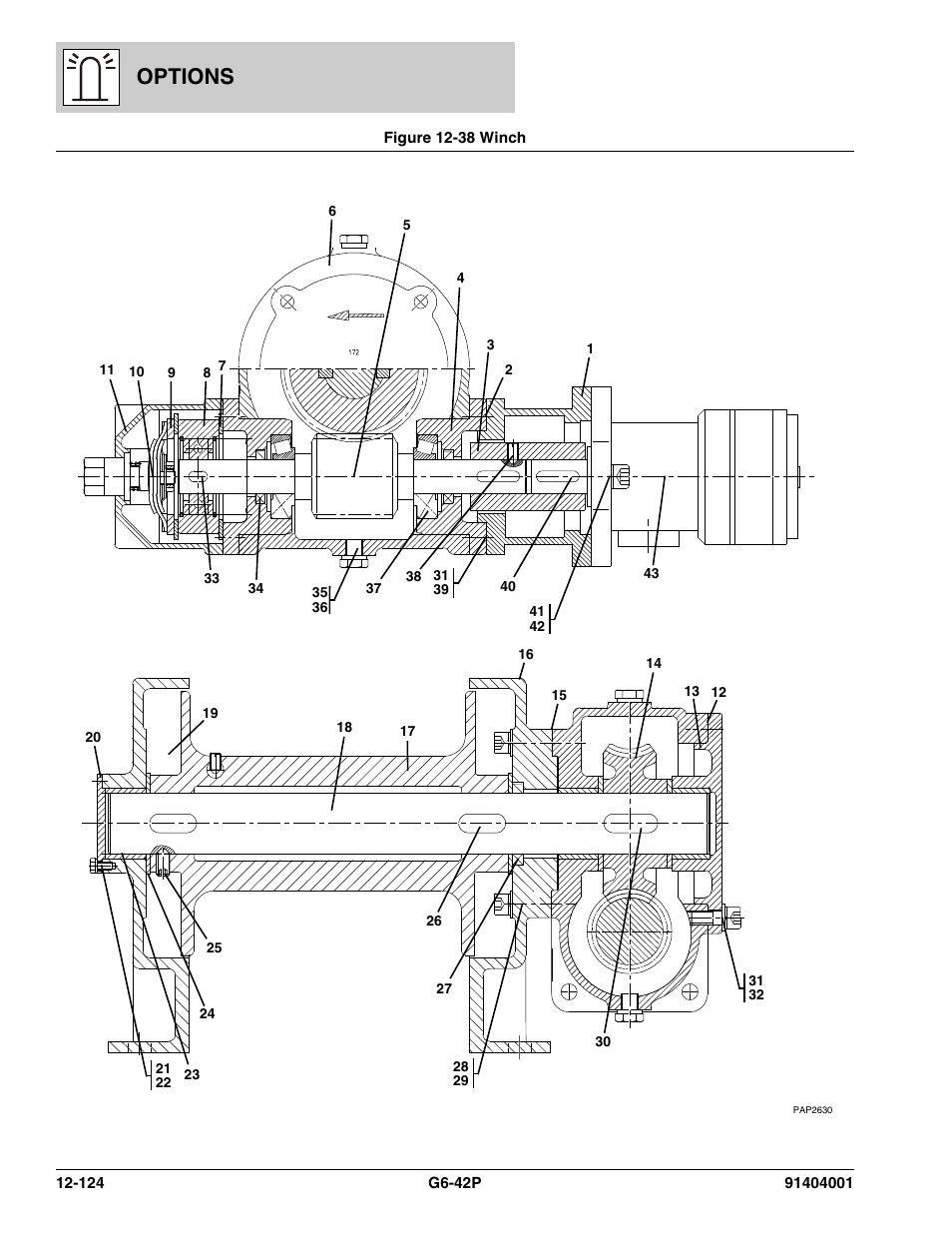 Figure 12-38 winch, Winch -124, On figure 12-38) | 5 on figure 12-38 f, Options | JLG G6-42P Parts Manual User Manual | Page 520 / 556