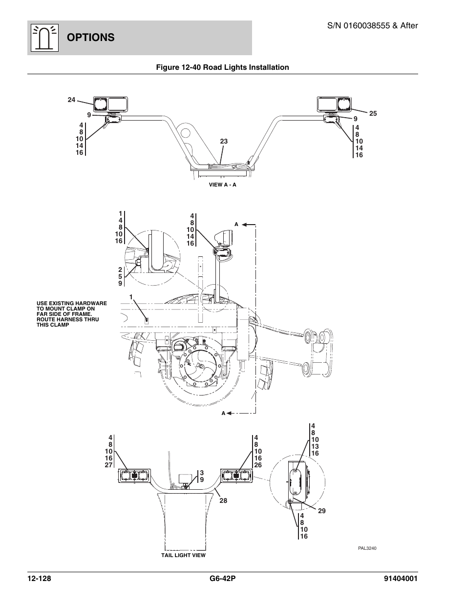 Figure 12-40 road lights installation, Road lights installation -128, Options | JLG G6-42P Parts Manual User Manual | Page 524 / 556