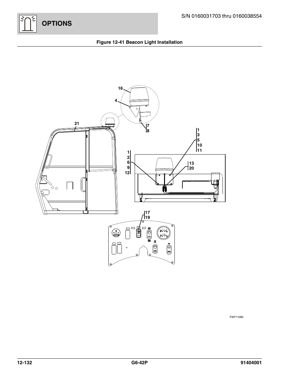 Figure 12-41 beacon light installation, Beacon light installation -132, Options | JLG G6-42P Parts Manual User Manual | Page 528 / 556