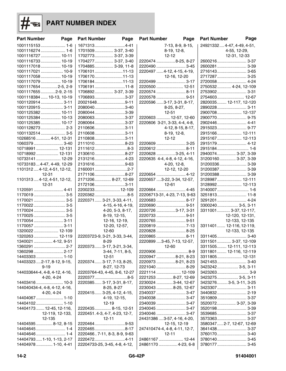 Part number index | JLG G6-42P Parts Manual User Manual | Page 540 / 556