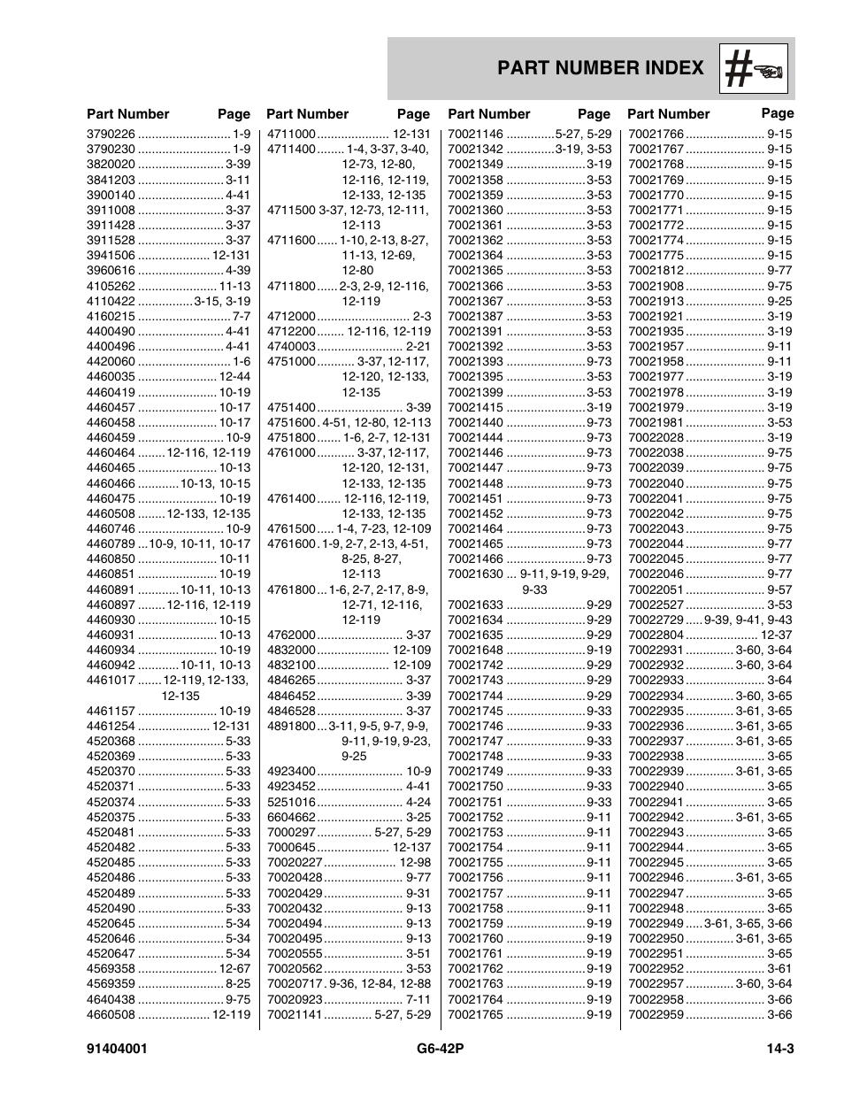 Part number index | JLG G6-42P Parts Manual User Manual | Page 541 / 556