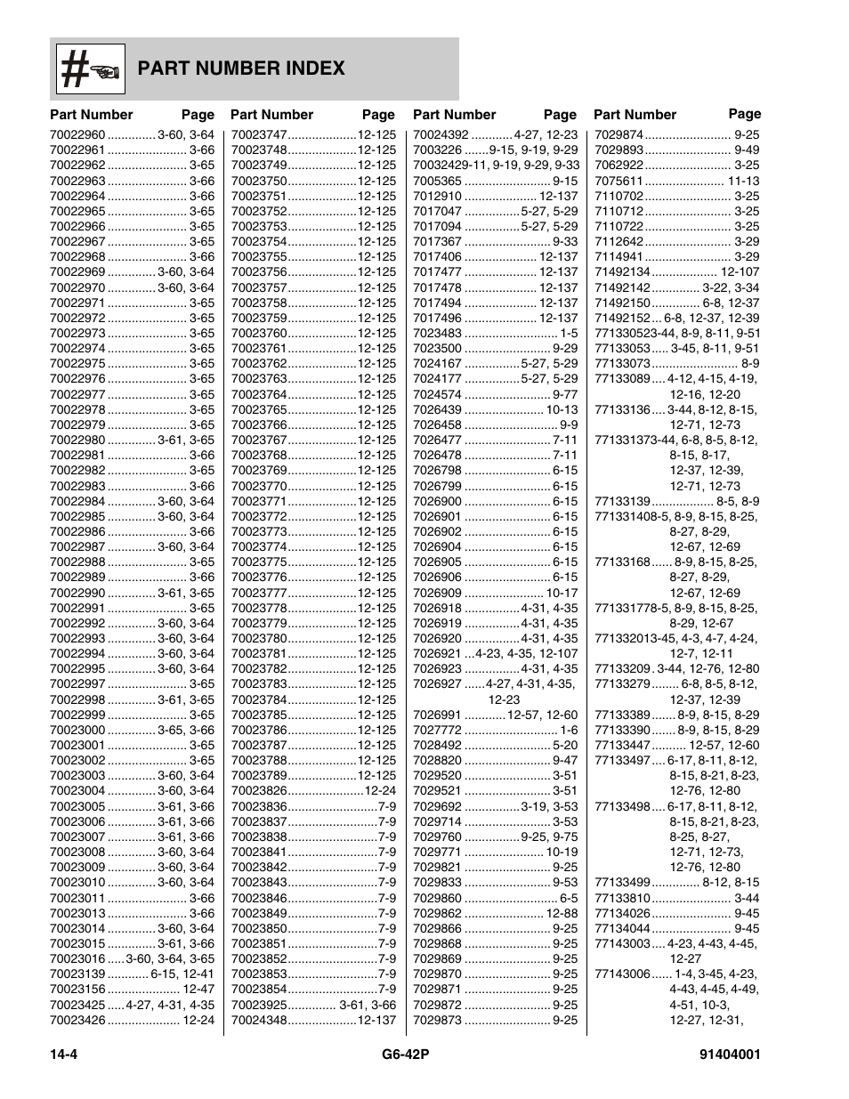 Part number index | JLG G6-42P Parts Manual User Manual | Page 542 / 556