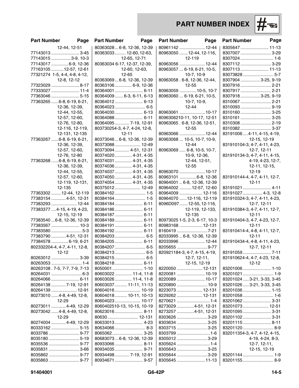 Part number index | JLG G6-42P Parts Manual User Manual | Page 543 / 556