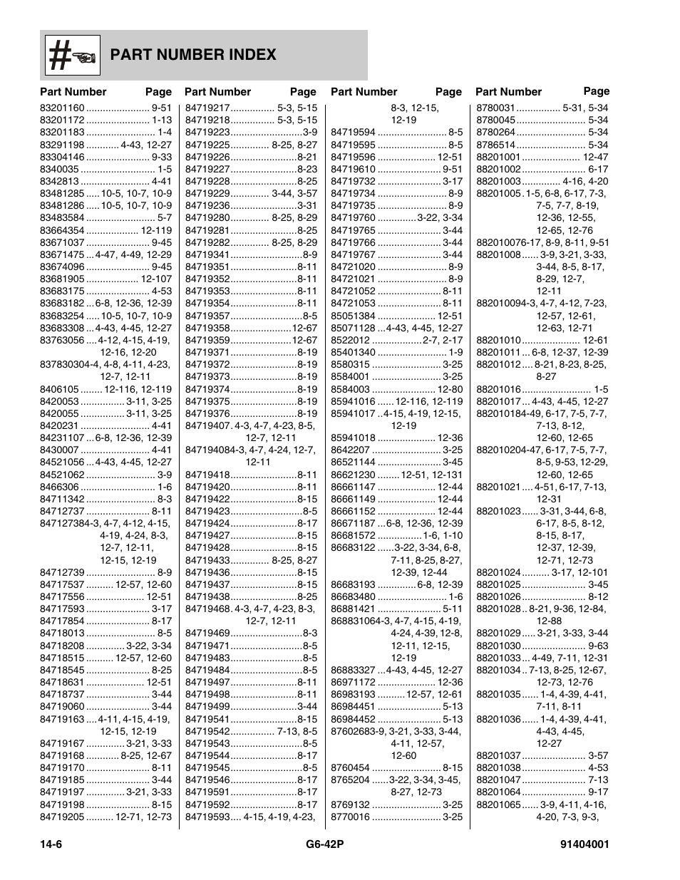 Part number index | JLG G6-42P Parts Manual User Manual | Page 544 / 556