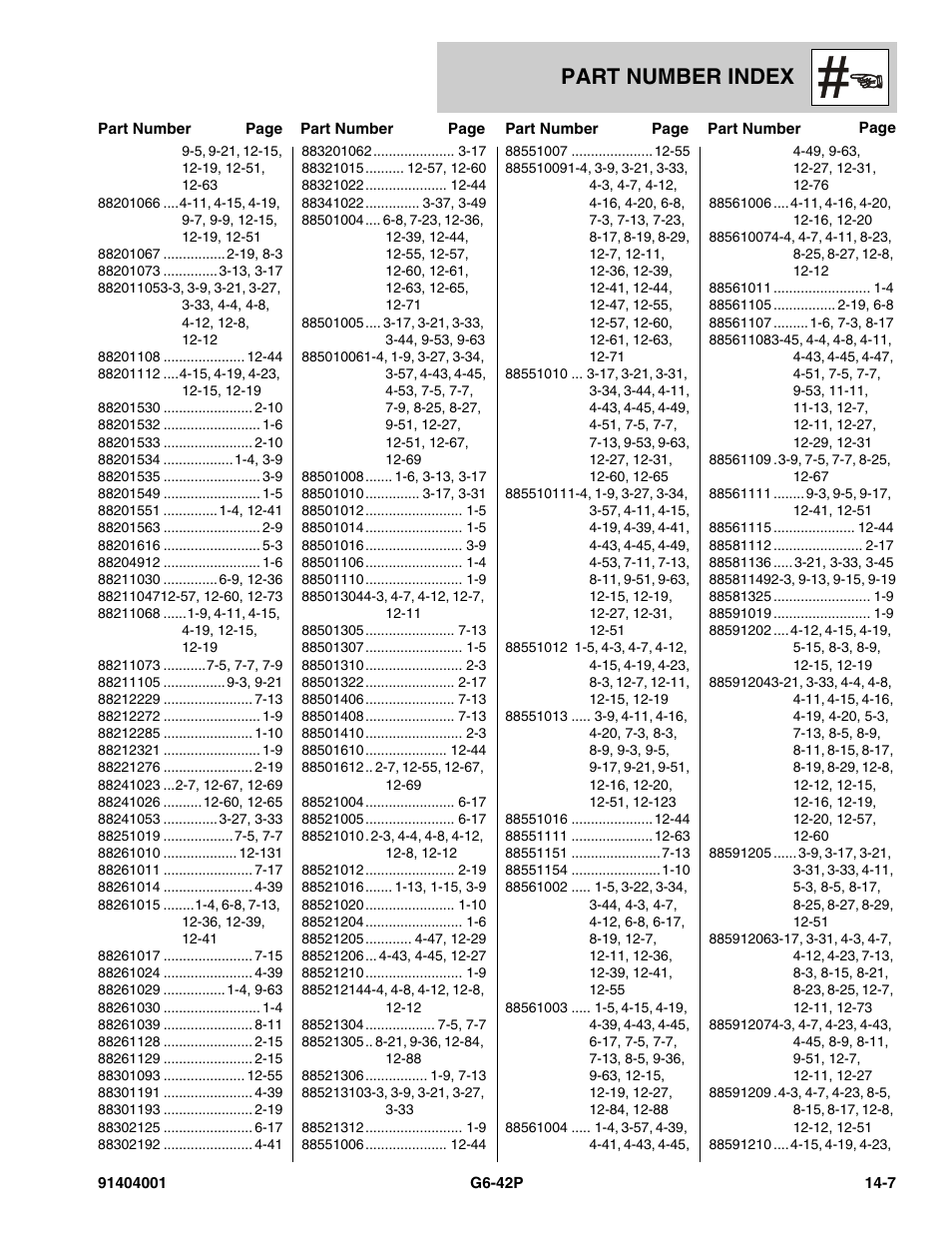 Part number index | JLG G6-42P Parts Manual User Manual | Page 545 / 556