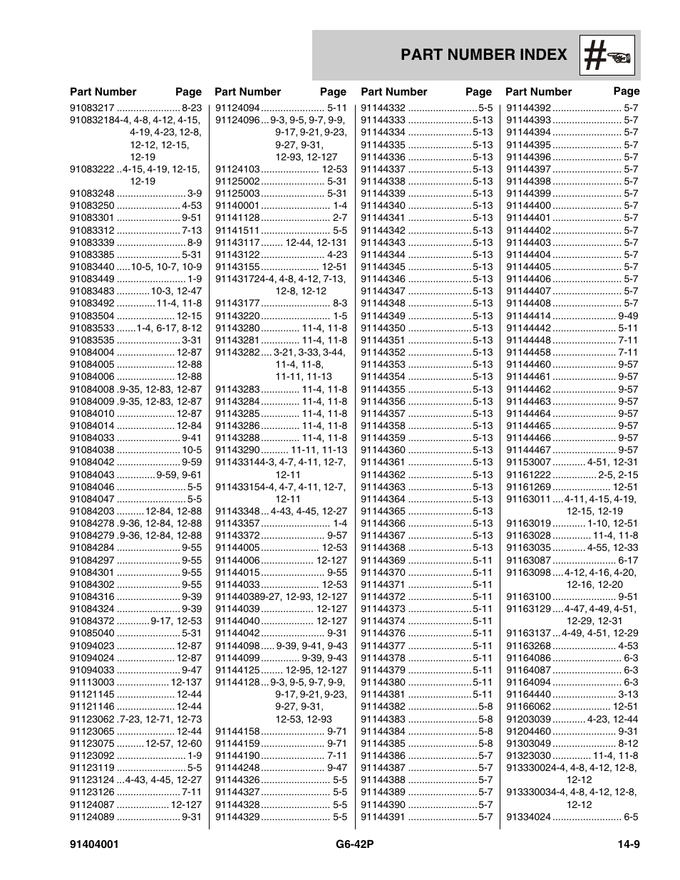 Part number index | JLG G6-42P Parts Manual User Manual | Page 547 / 556