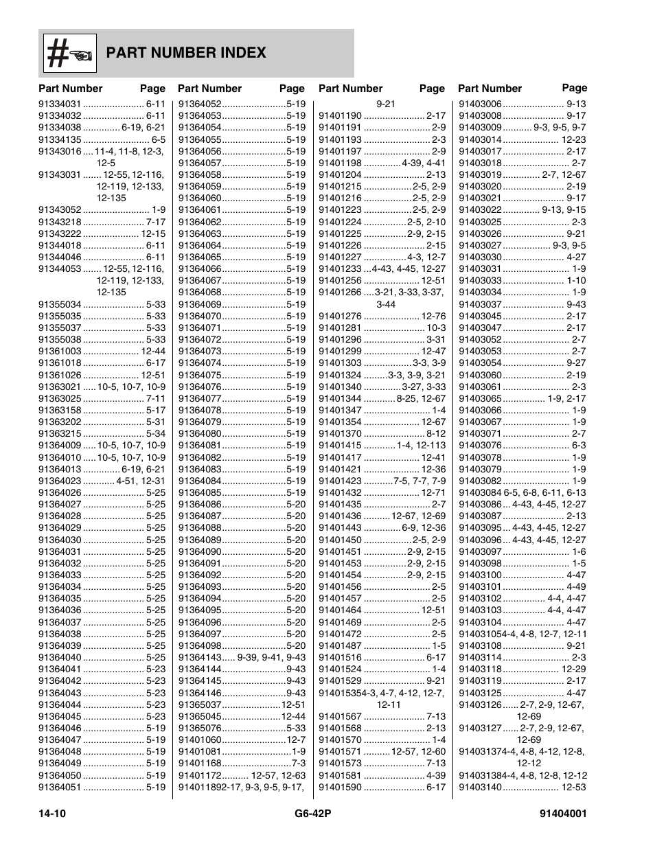 Part number index | JLG G6-42P Parts Manual User Manual | Page 548 / 556