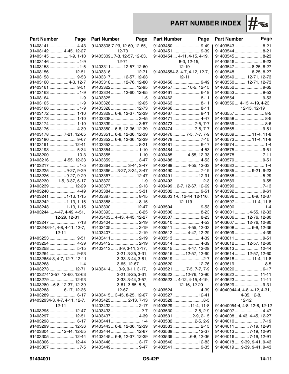 Part number index | JLG G6-42P Parts Manual User Manual | Page 549 / 556