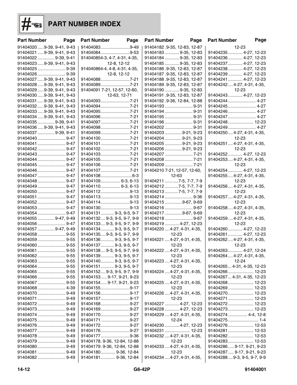 Part number index | JLG G6-42P Parts Manual User Manual | Page 550 / 556