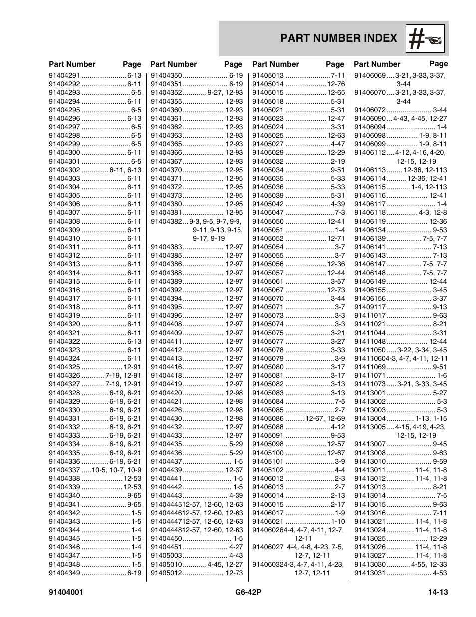Part number index | JLG G6-42P Parts Manual User Manual | Page 551 / 556