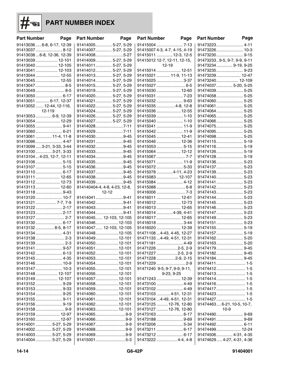 Part number index | JLG G6-42P Parts Manual User Manual | Page 552 / 556