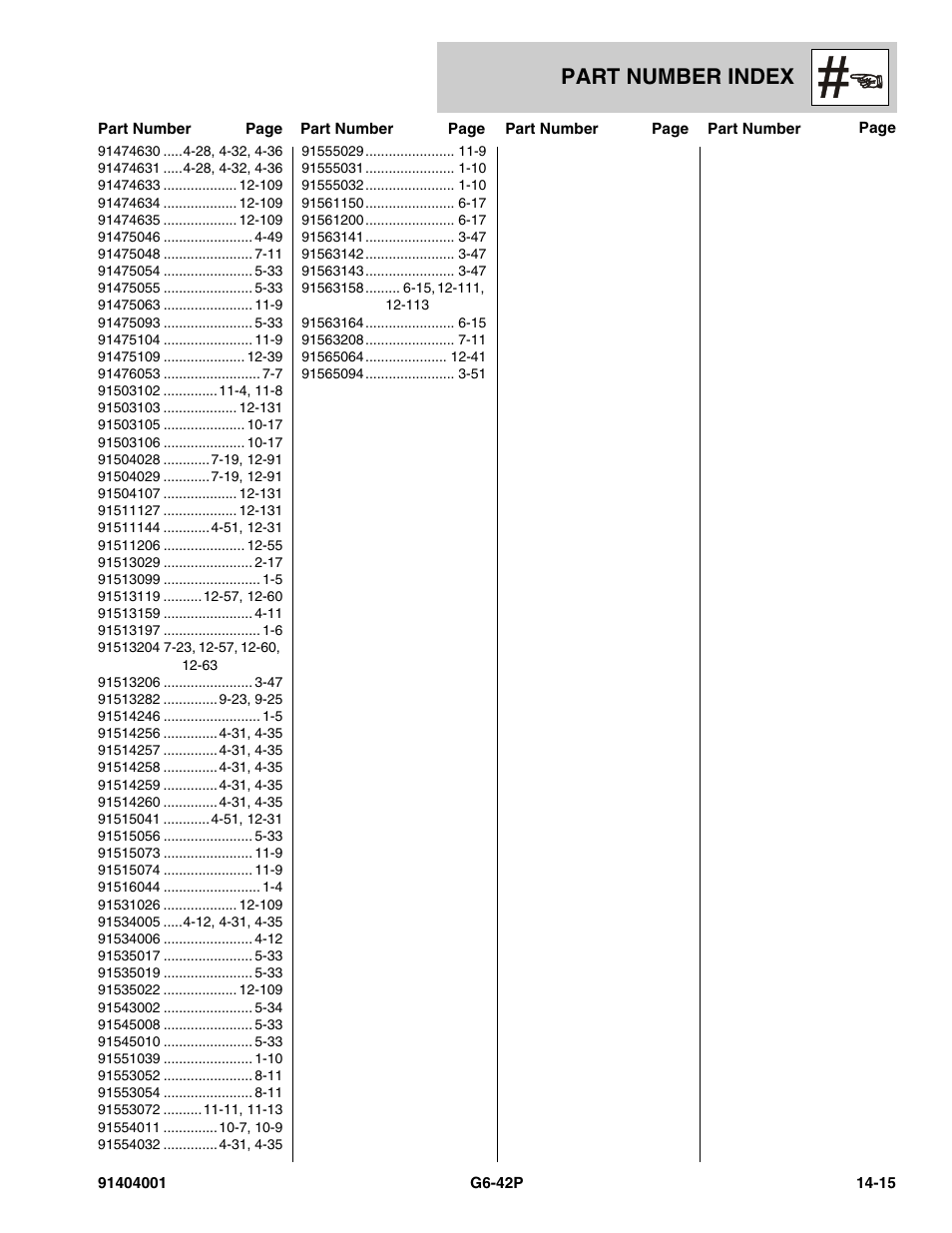 Part number index | JLG G6-42P Parts Manual User Manual | Page 553 / 556