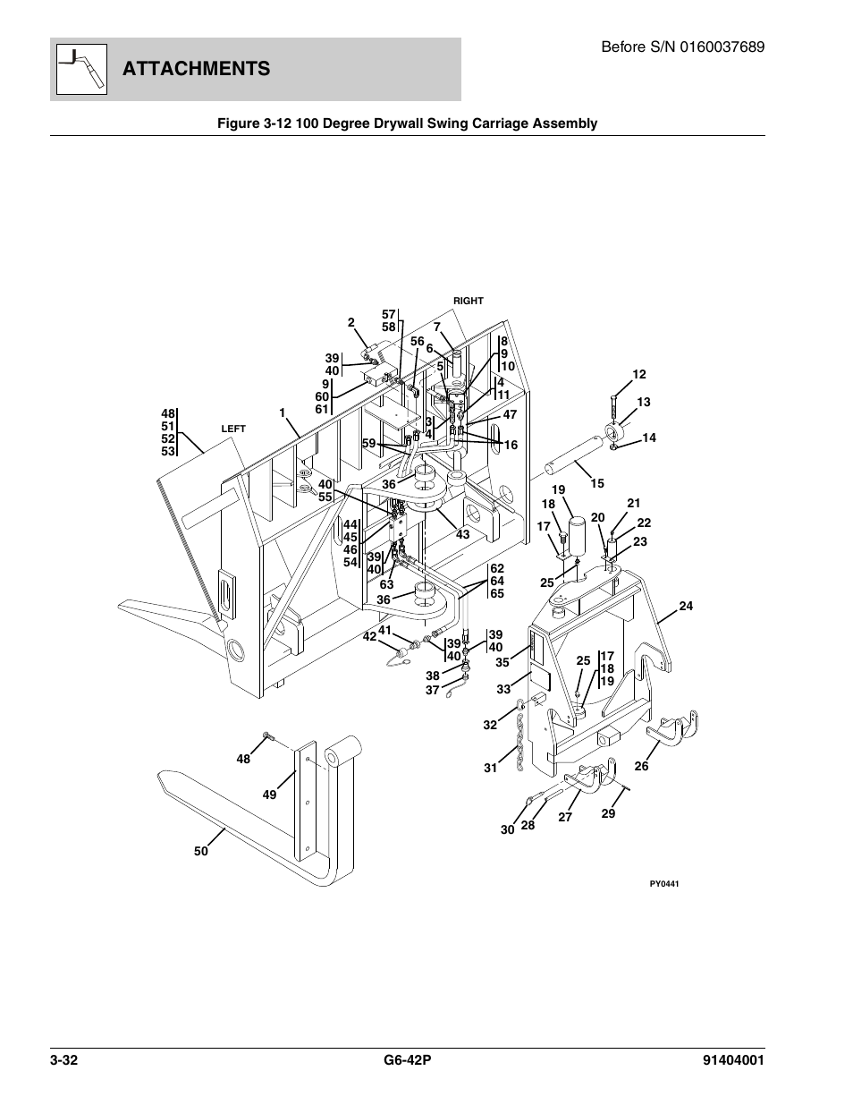 100 degree drywall swing carriage assembly -32, Attachments | JLG G6-42P Parts Manual User Manual | Page 80 / 556