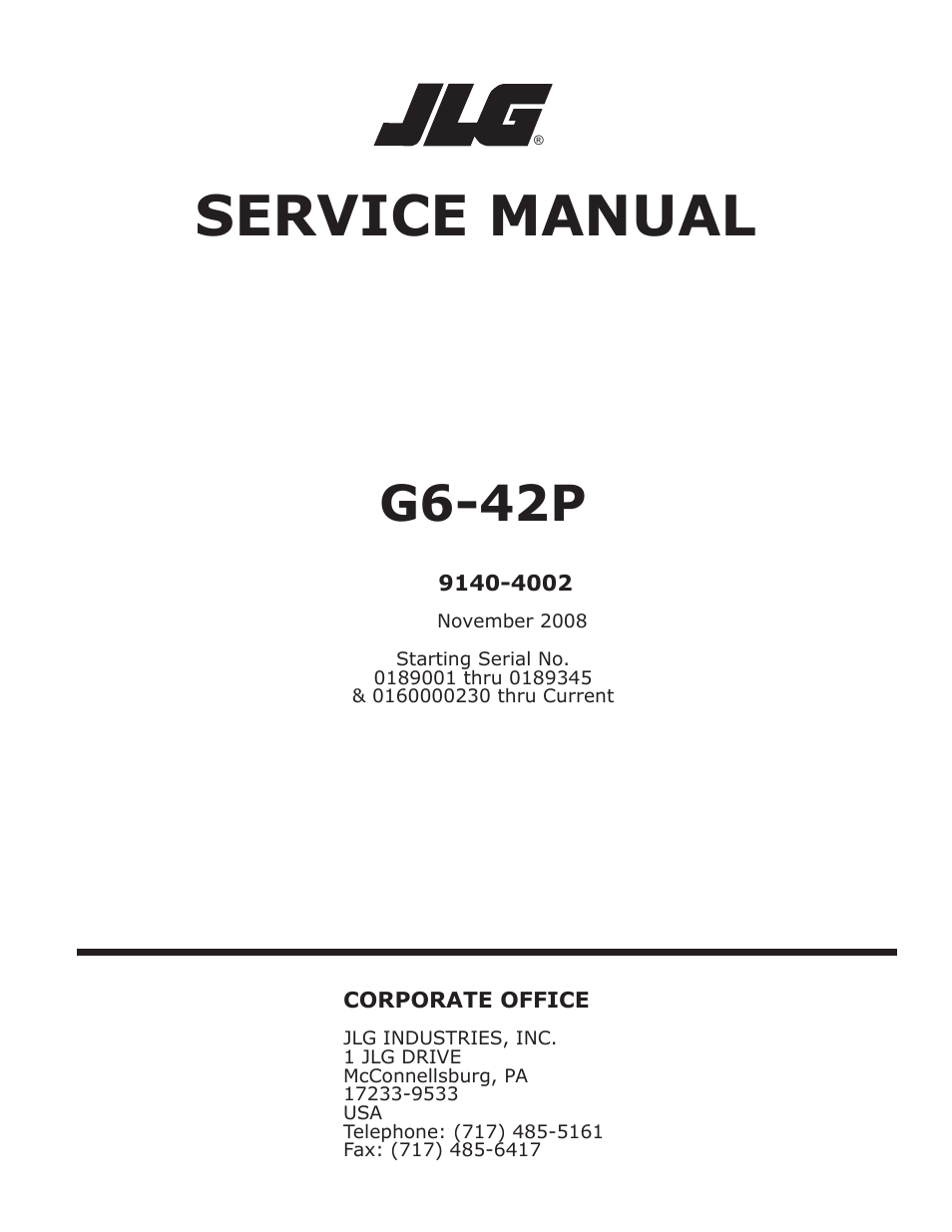 JLG G6-42P Service Manual User Manual | 508 pages