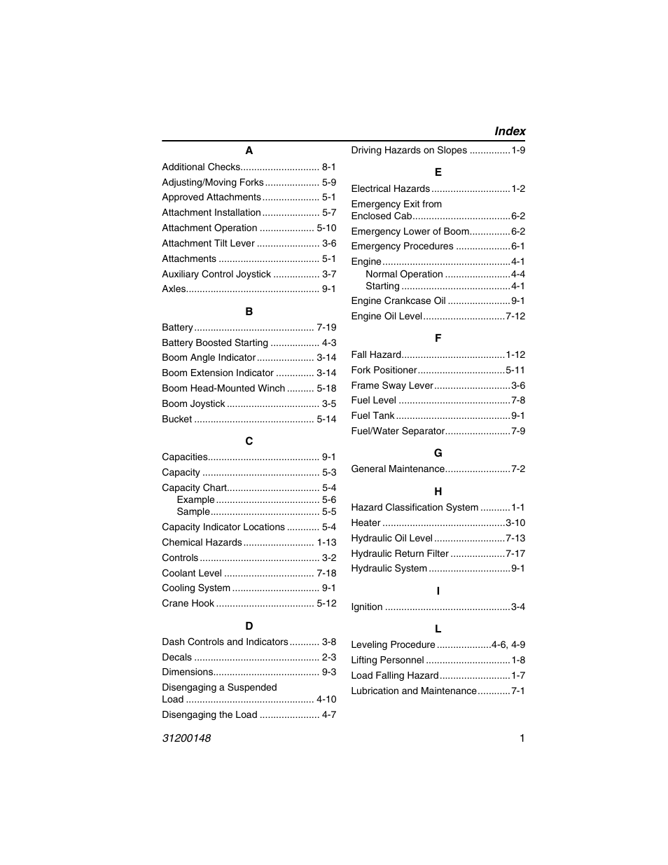 Index | JLG G6-42P Service Manual User Manual | Page 119 / 508