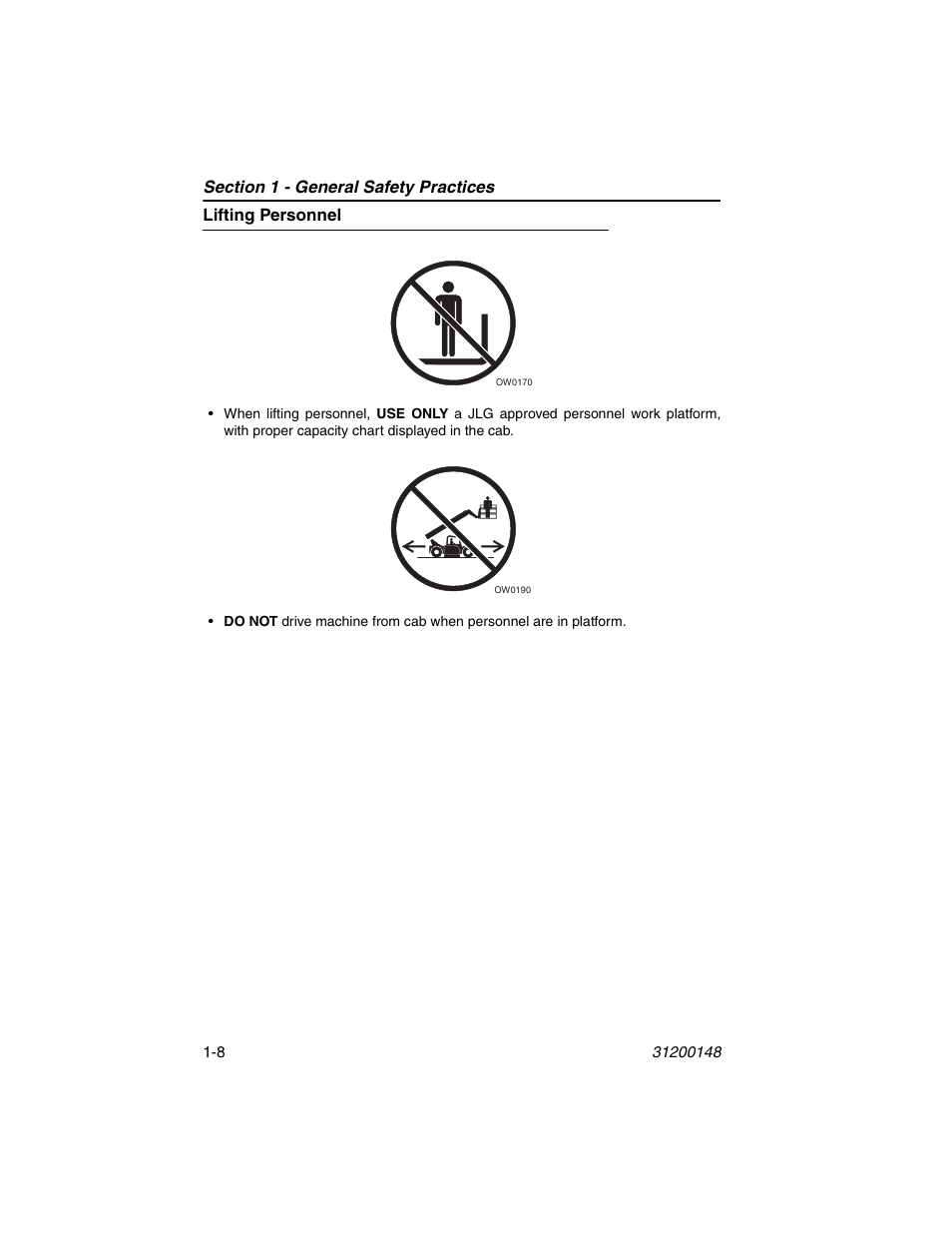 Lifting personnel, Lifting personnel -8 | JLG G6-42P Service Manual User Manual | Page 20 / 508