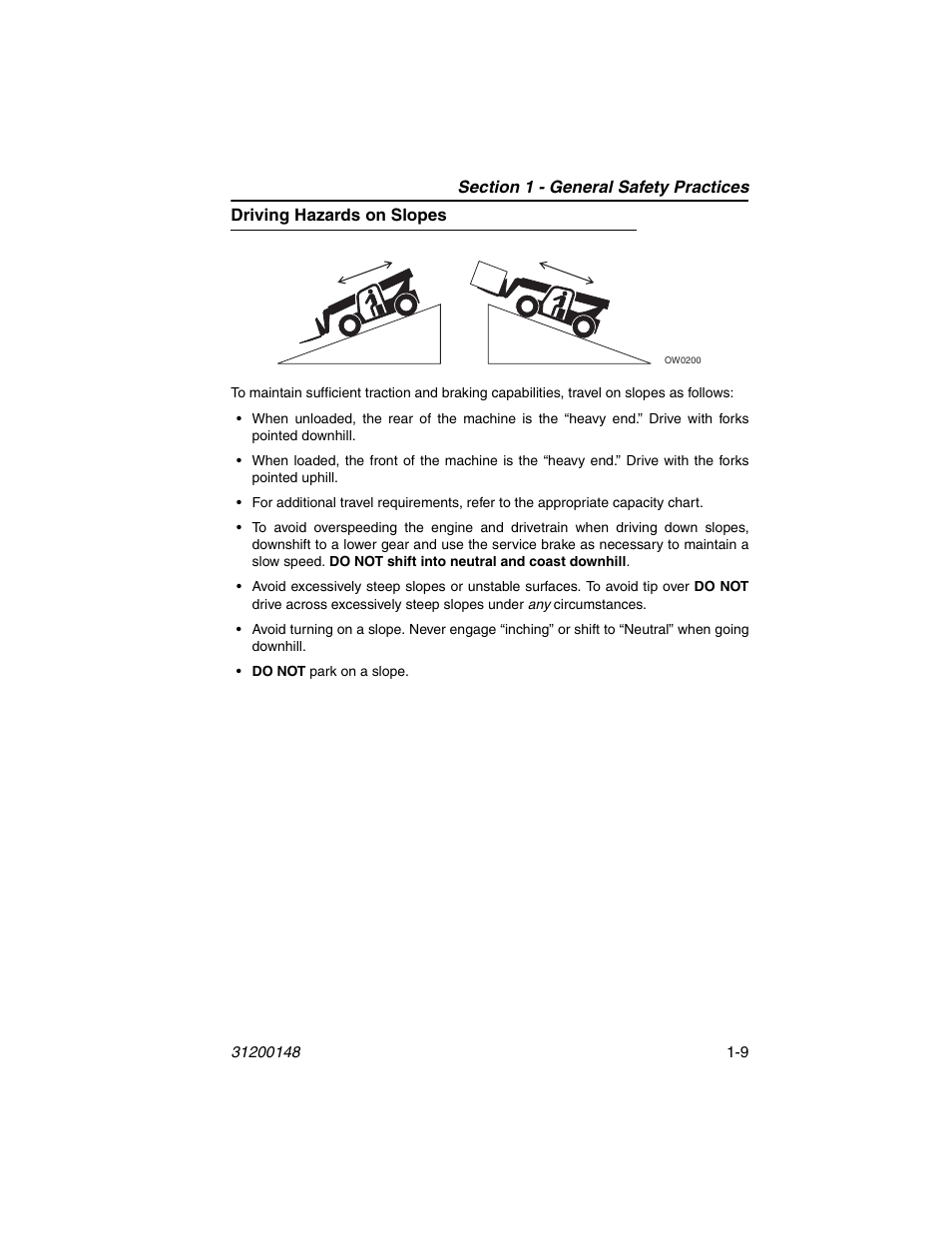 Driving hazards on slopes, Driving hazards on slopes -9 | JLG G6-42P Service Manual User Manual | Page 21 / 508