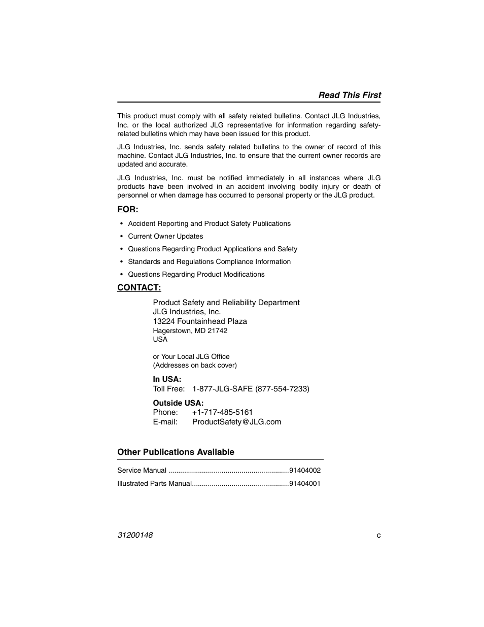 JLG G6-42P Service Manual User Manual | Page 7 / 508