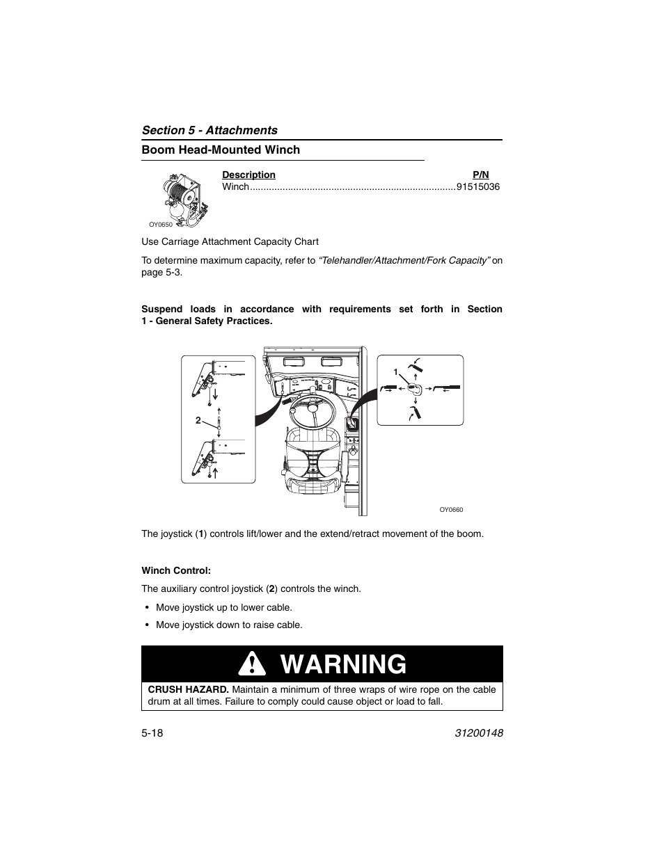 Boom head-mounted winch, Boom head-mounted winch -18, Warning | JLG G6-42P Service Manual User Manual | Page 80 / 508