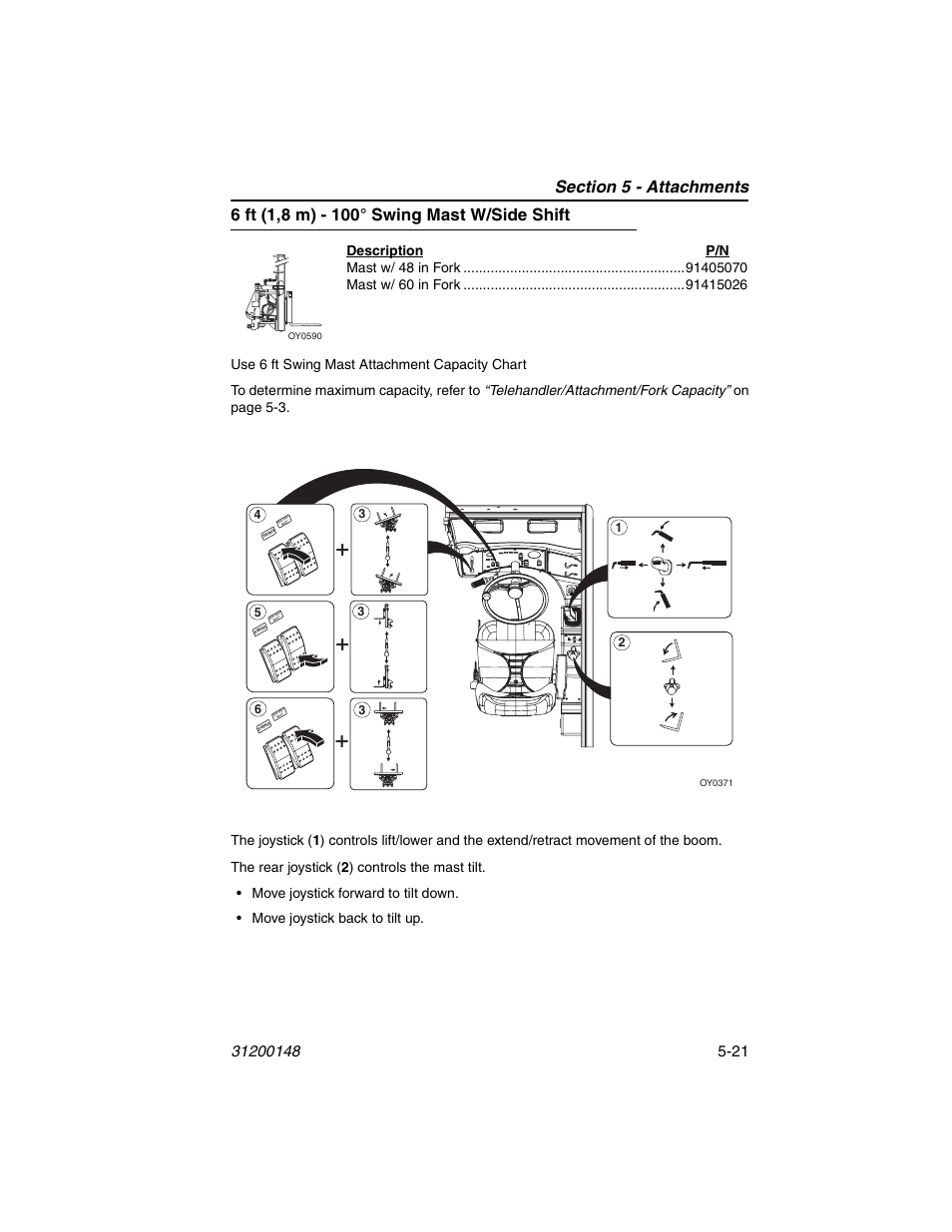 6 ft (1,8 m) - 100˚ swing mast w/side shift, 6 ft (1,8 m) - 100° swing mast w/side shift -21, Wa r n in g | Tilt speed control | JLG G6-42P Service Manual User Manual | Page 83 / 508
