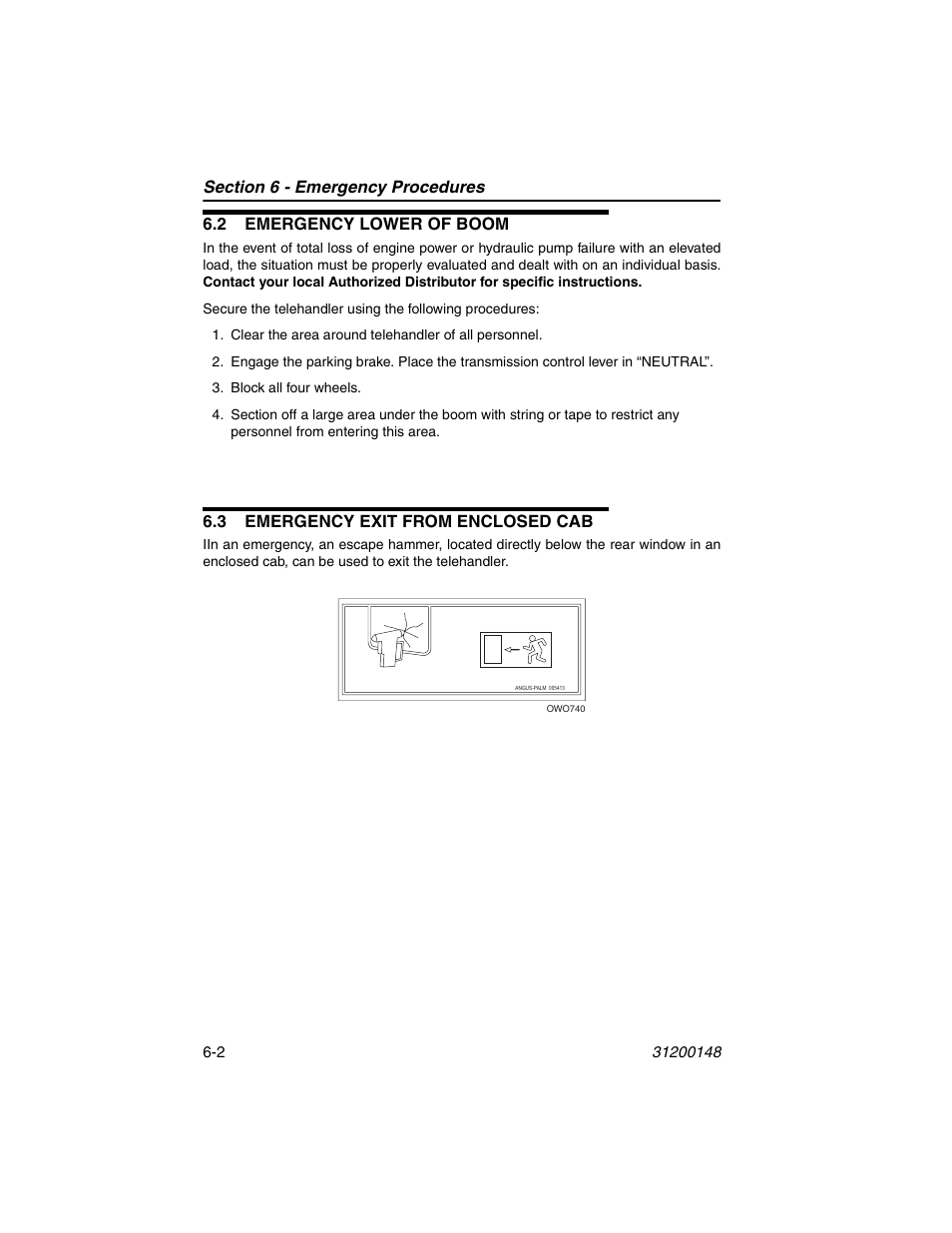 2 emergency lower of boom, 3 emergency exit from enclosed cab | JLG G6-42P Service Manual User Manual | Page 92 / 508