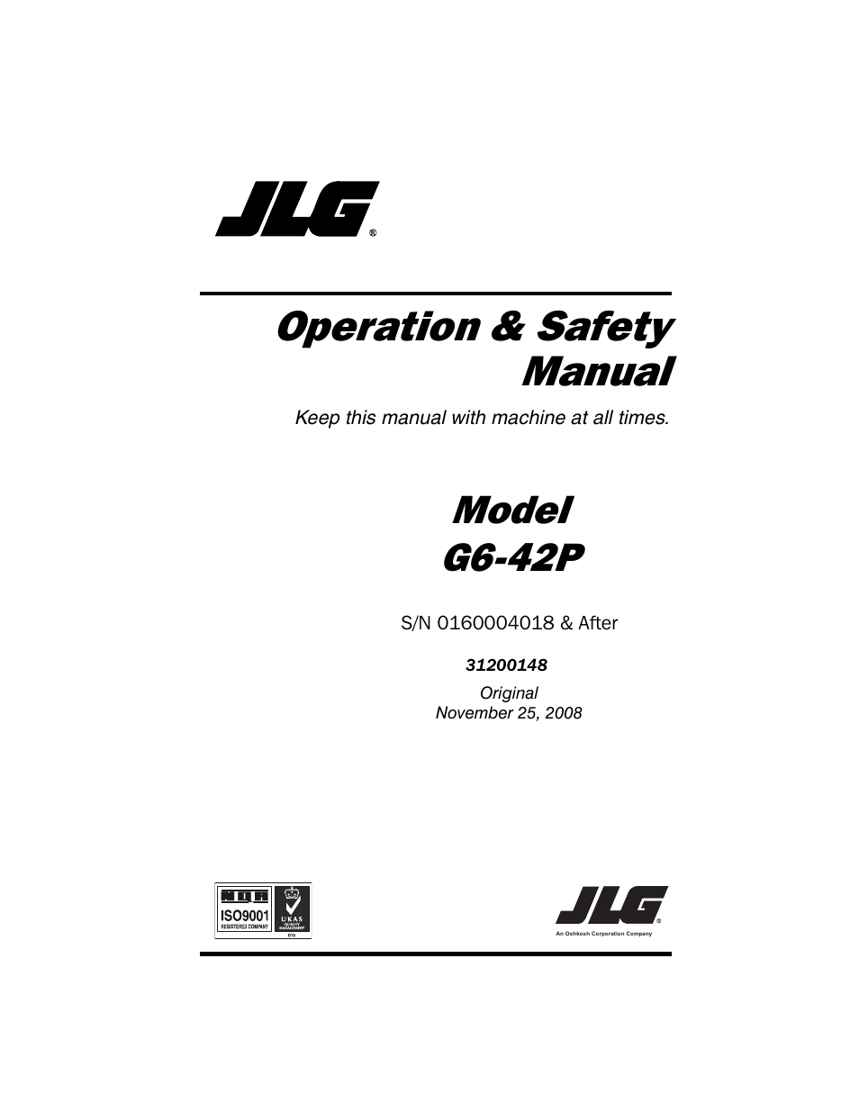 JLG G6-42P Operator Manual User Manual | 124 pages